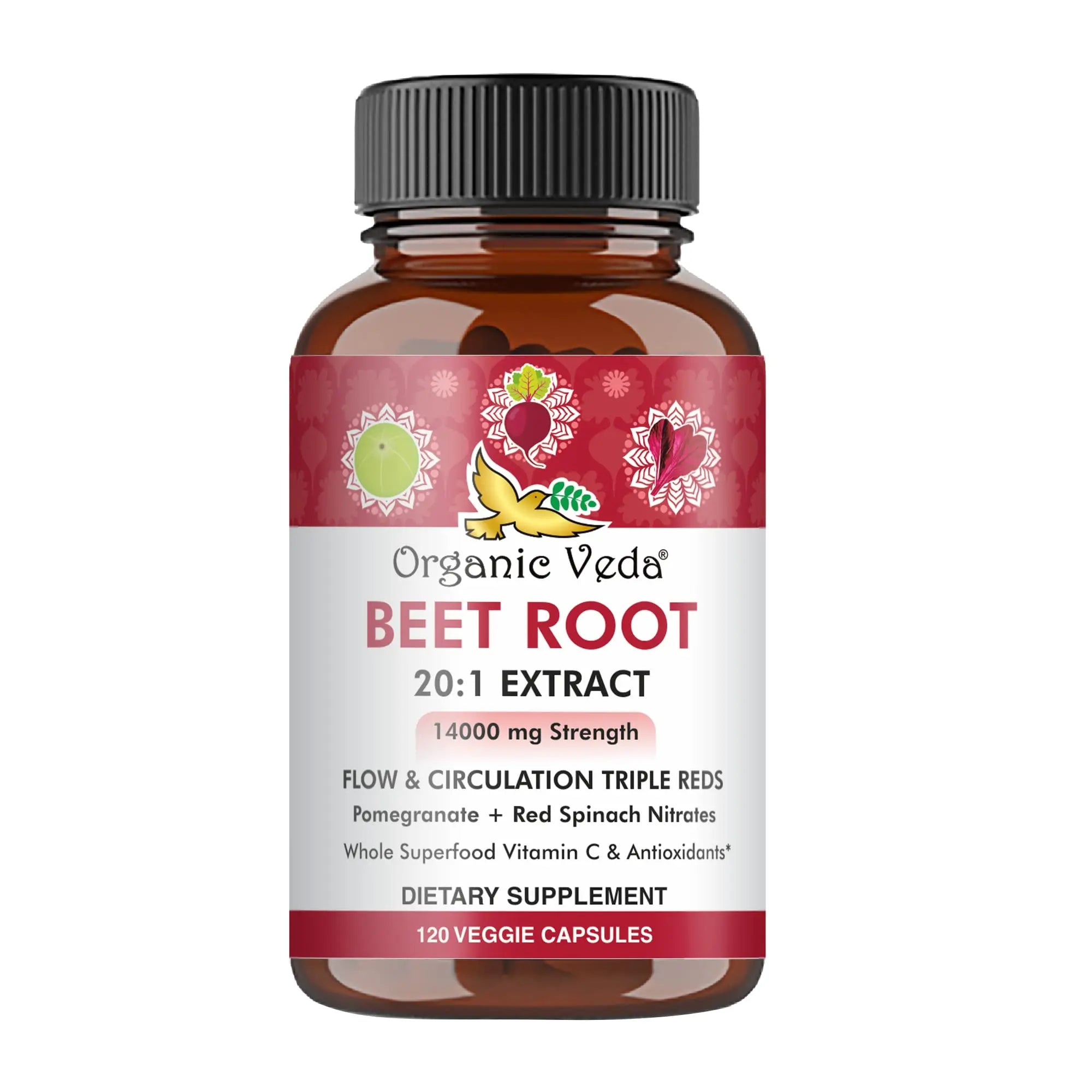 Organic Veda Beet Root Capsules - Triple Reds Nitric Oxide Beets Supplements - Concentrated Organic Veda Au supplements