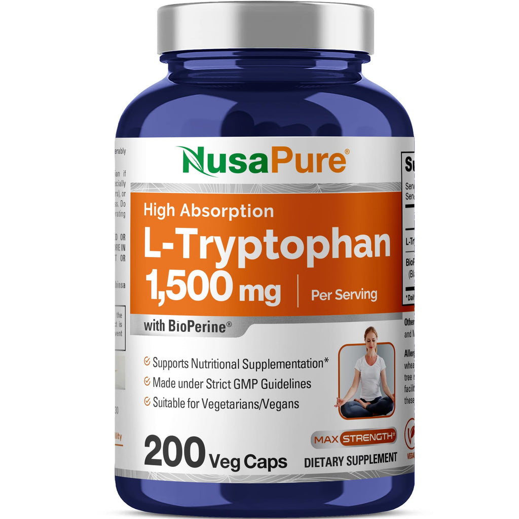 NusaPure L-Tryptophan - Suitable for Vegetarian/Vegan, Non - GMO - 1500mg 200 Capsules NusaPure Au supplements