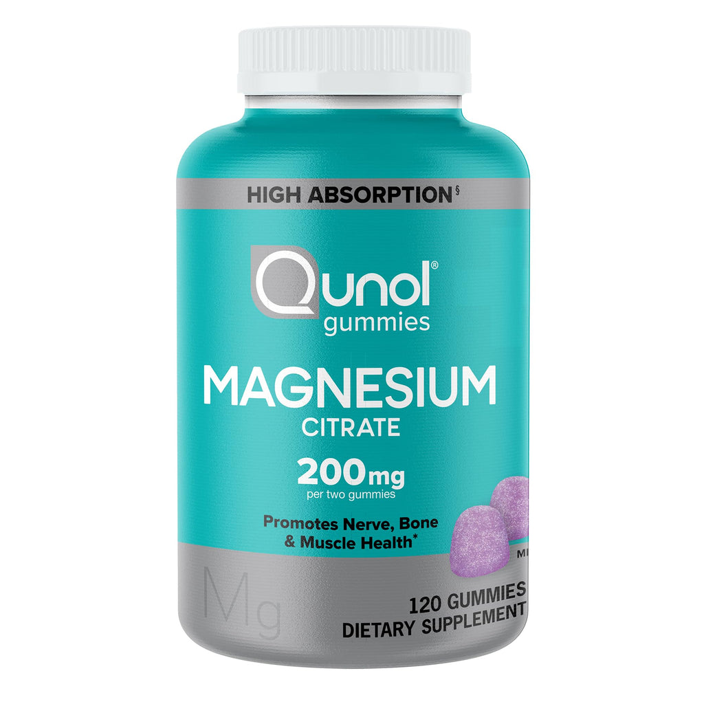 Qunol Magnesium Gummies for Adults, 200mg Elemental Magnesium (from 1,750mg Magnesium Citrate), High Absorption Magnesium Supplement, Supports Nerve,