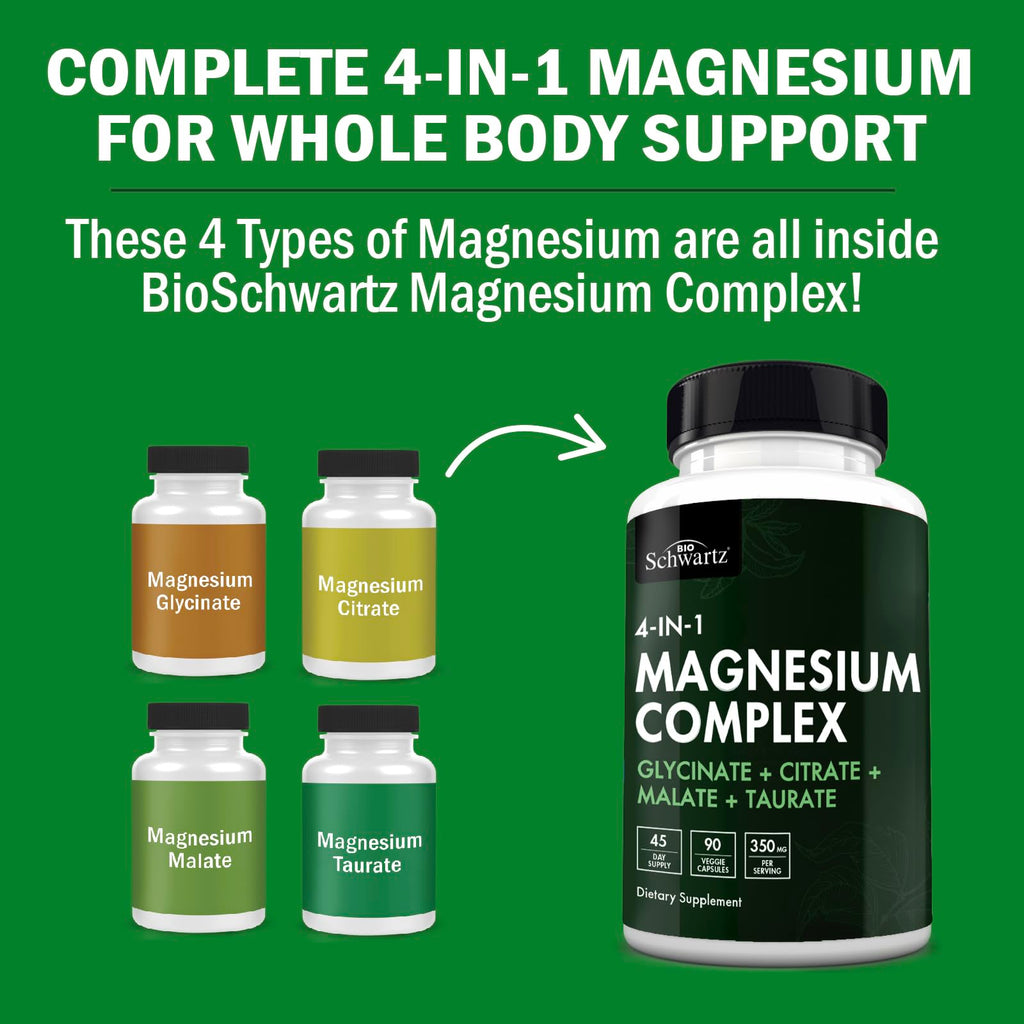 BioSchwartz Magnesium Complex Supplement (90 Capsules) 350mg Magnesium Glycinate Citrate Malate and Taurate Per Serving for Healthy Nerves Muscles Heart Sleep Support (Vegan, Gluten-Free, Non-GMO) BioSchwartz Au supplements