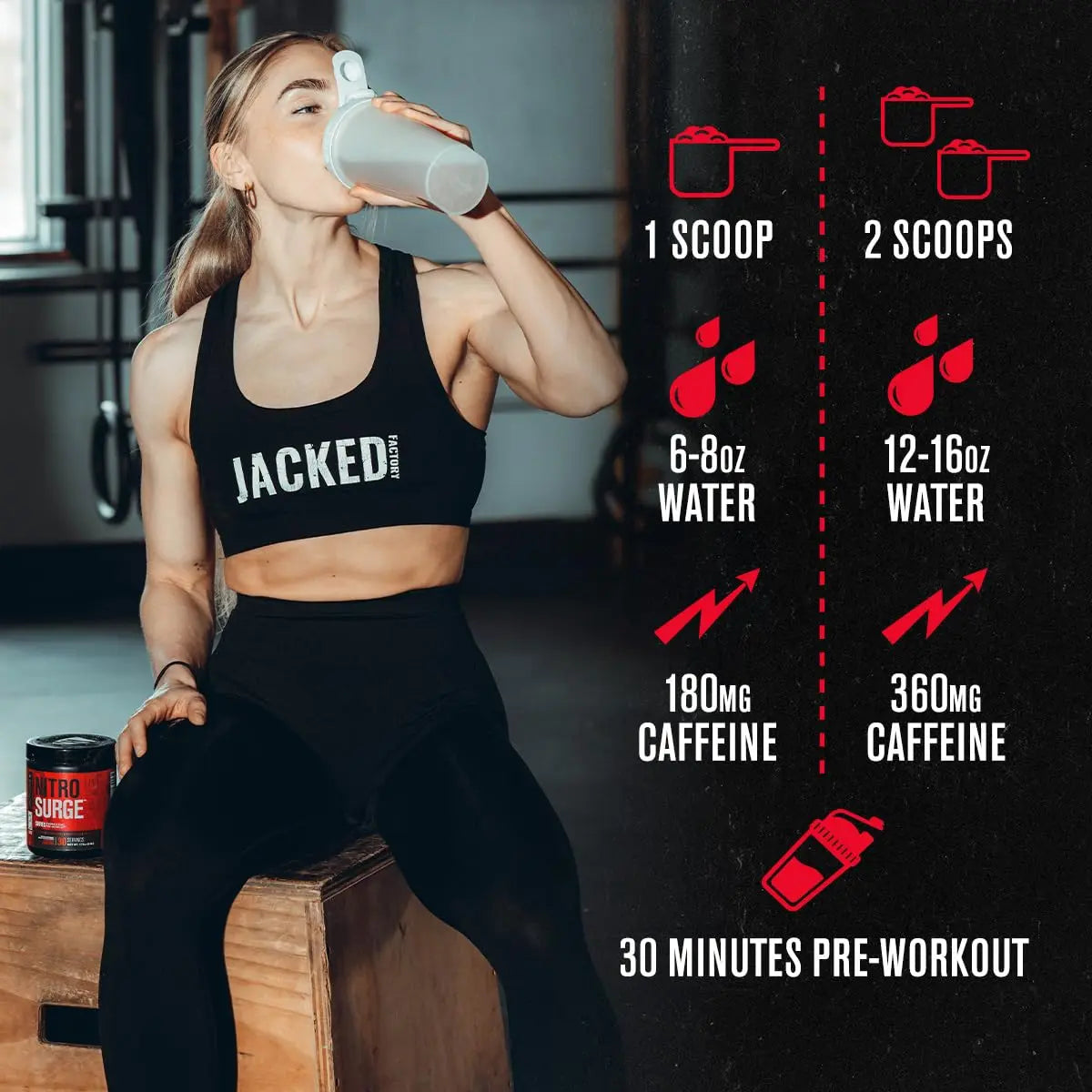 Jacked Factory NITROSURGE Shred Pre Workout Supplement - Energy Booster, Instant Strength Gains, Sharp Focus, Powerful Pumps - Nitric Oxide Booster & PreWorkout Powder Jacked Factory Au supplements