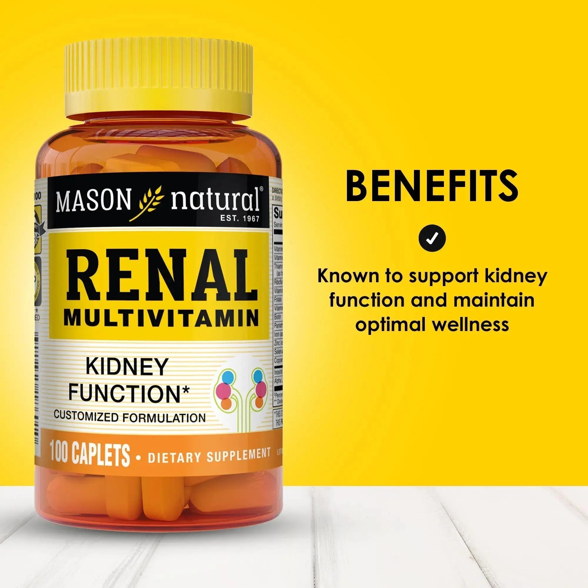 MASON NATURAL Renal Multivitamin, with ALA, Biotin, & B Vitamins for Daily Support,100 Caplets MASON NATURAL Au supplements