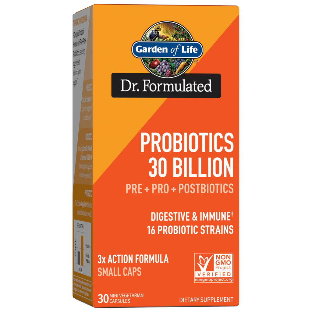 Garden of Life Dr Formulated Probiotics 30 Billion CFU Pre + Pro + Postbiotics for Men and Women Digestive and Immune Support, Potato, Acacia, Postbiotic Metabolites, 30 Mini Vegetarian Capsules Garden of Life Au supplements