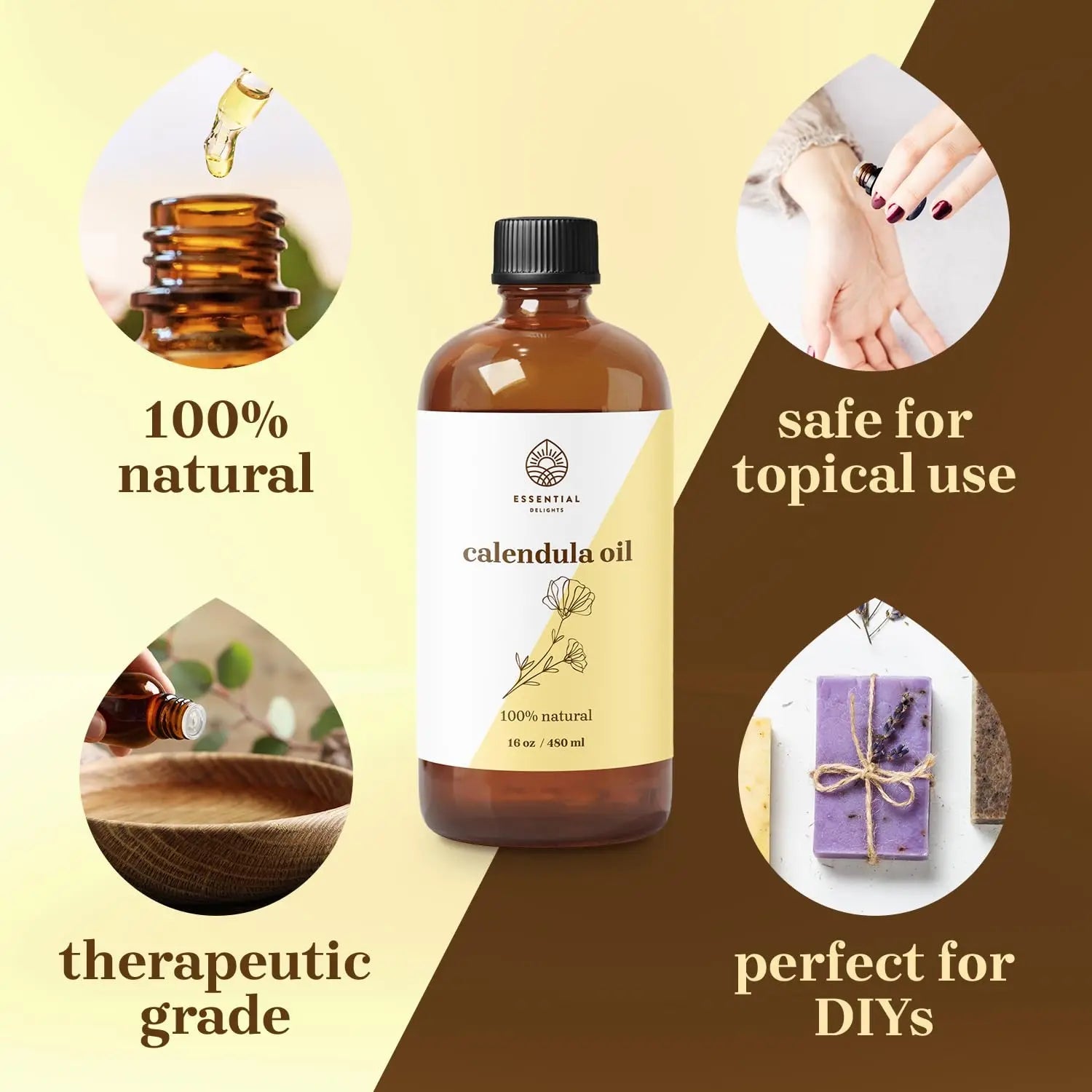 Essential Delights Calendula Oil - Premium Carrier Oil (16 fl oz) | for Skin, Face, Body, Hair Revitalization Essential Delights Au supplements