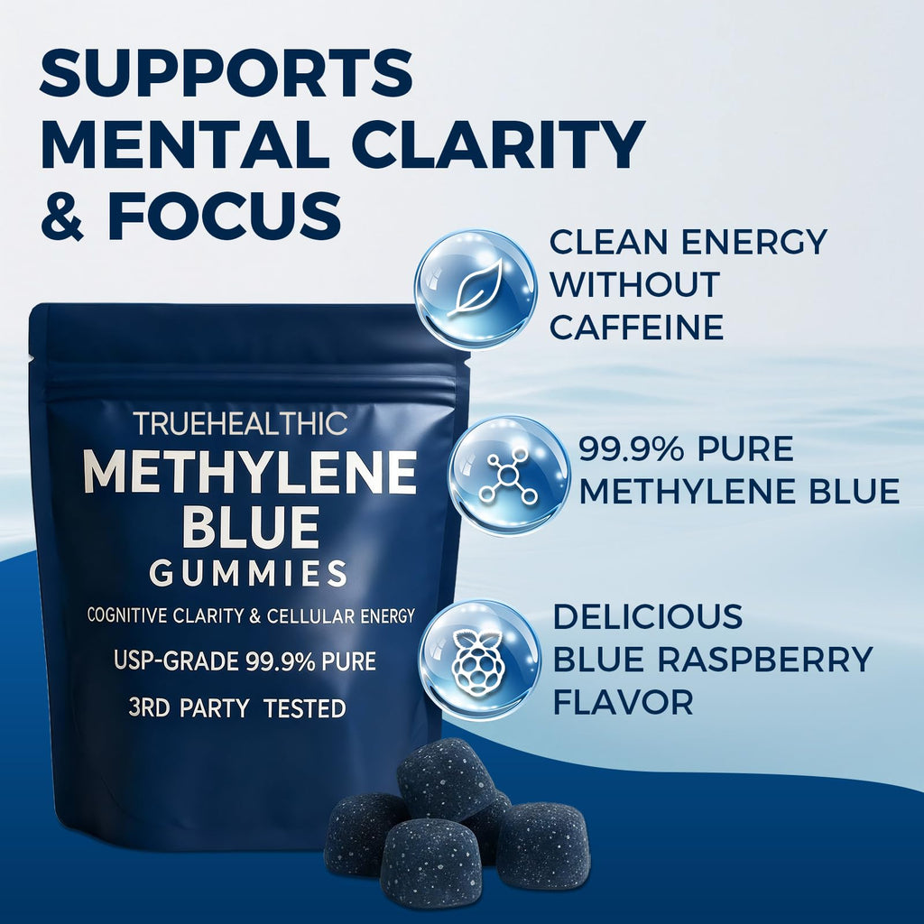 TRUEHEALTHIC Methylene Blue Gummies, for Cognitive Support & Mental Focus, Clean 5mg of Methylene Blue Per Gummy,