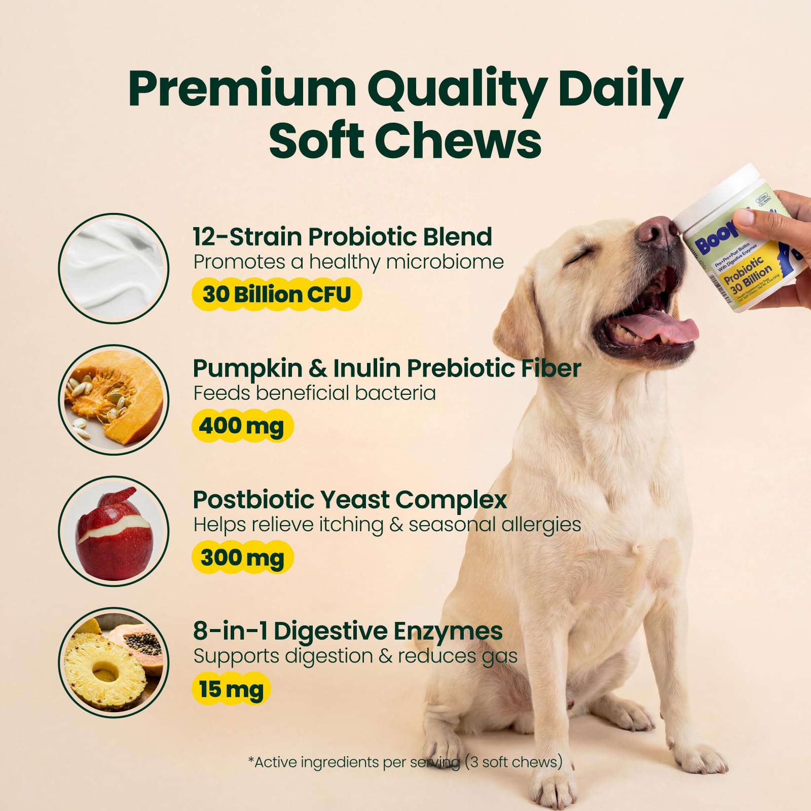 Boops Pets Probiotics for Dogs – 30 Billion CFU with Pre, Postbiotics & Digestive Enzymes – Supports Gut Health, Immunity, Loose Stools & Allergies – Filet Mignon Flavor – Vet Formulated – 60 Chews Boops Pets Au supplements