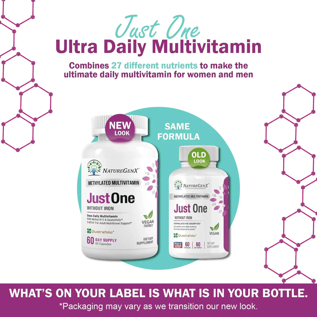 NatureGenX Just One Daily Methylated Multivitamin - 60 Caps Pure Methyl B12, Methylfolate MTHFR Support Supplement Iron Free Methylated Vitamins NatureGenX Au supplements