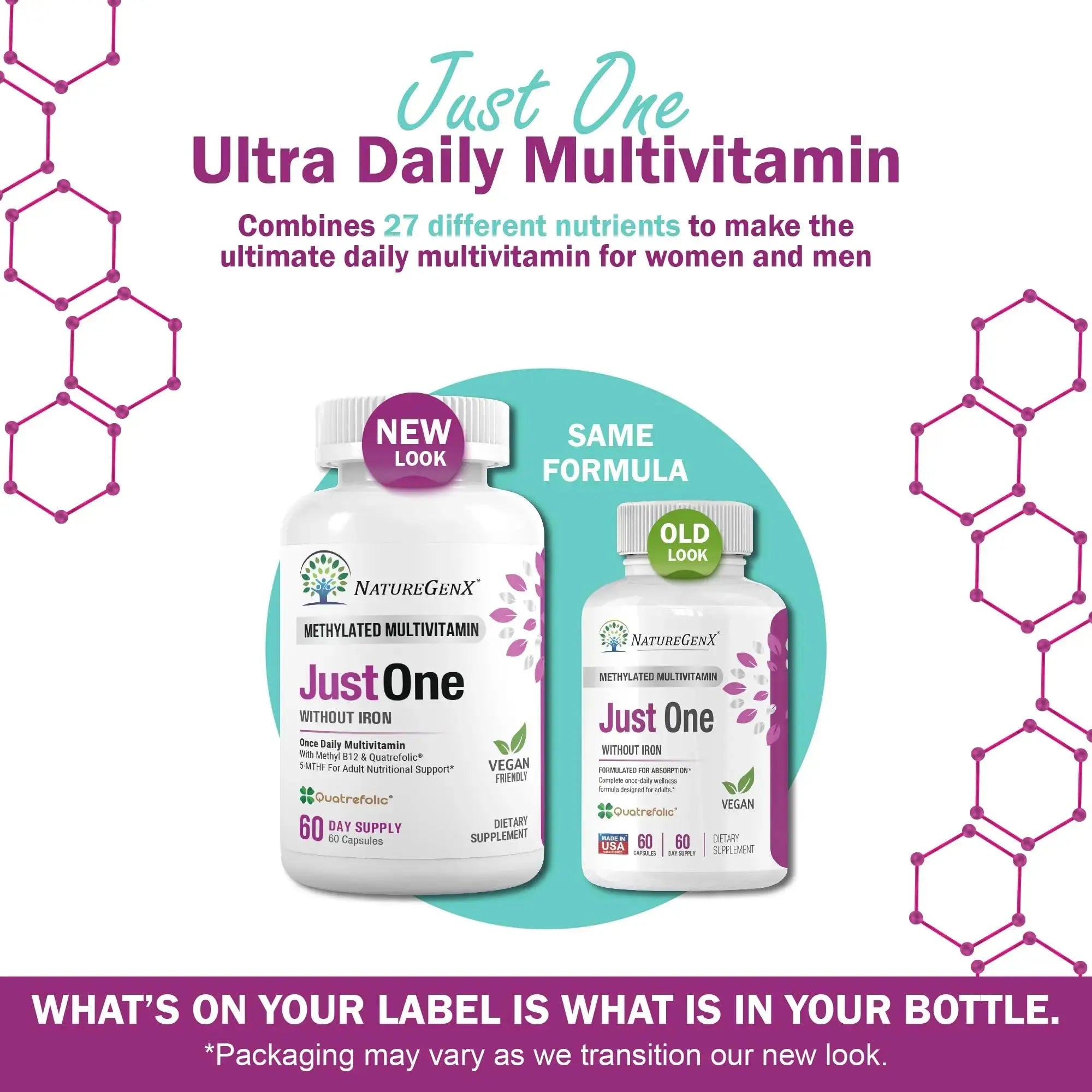 NatureGenX Just One Daily Methylated Multivitamin - 60 Caps Pure Methyl B12, Methylfolate MTHFR Support Supplement Iron Free Methylated Vitamins NatureGenX Au supplements