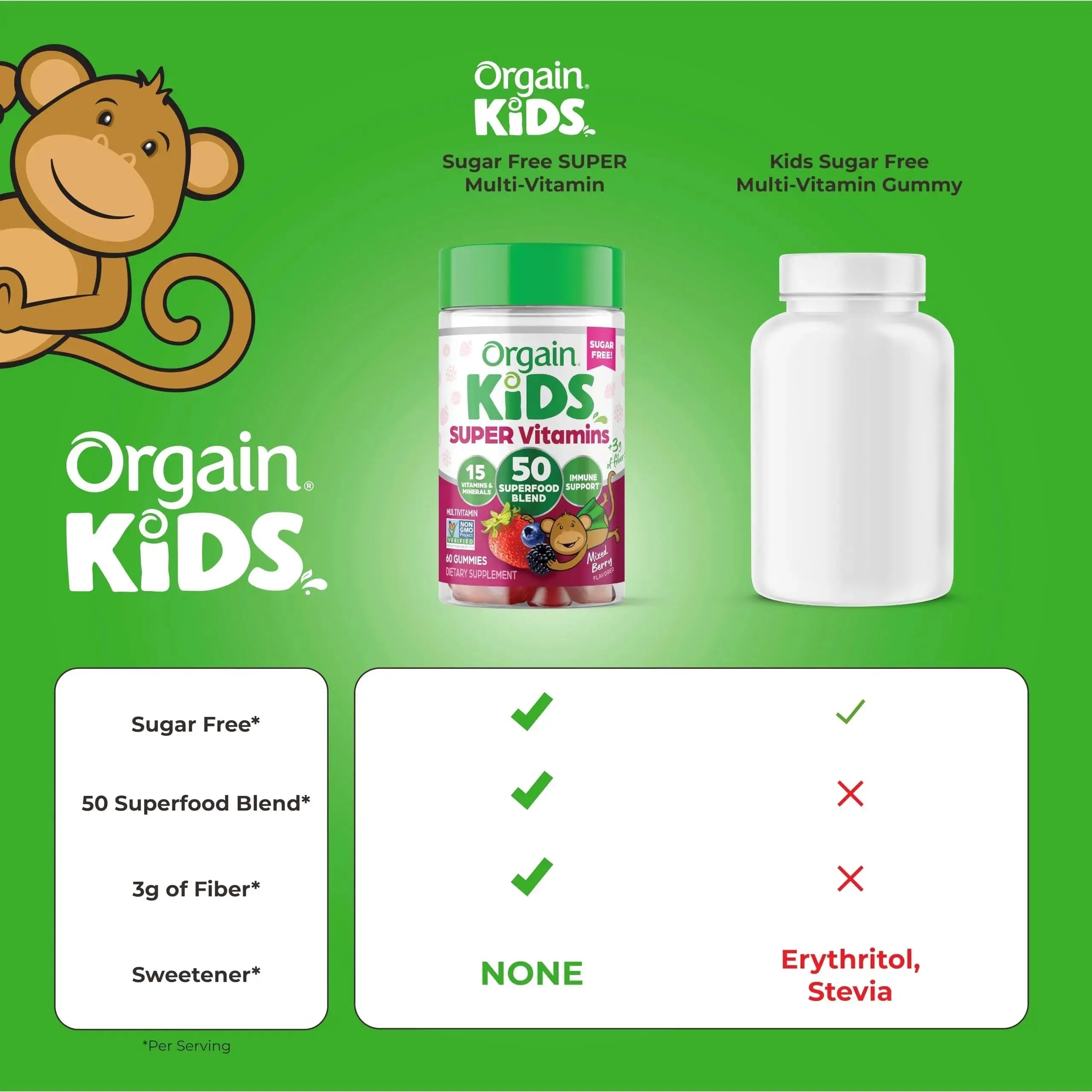 Orgain Kids Sugar Free Multivitamin Gummies, Vegan & Plant Based, 50 Superfoods, 15 Vitamins and Minerals, Immune Support and 3g of Fiber Orgain Au supplements