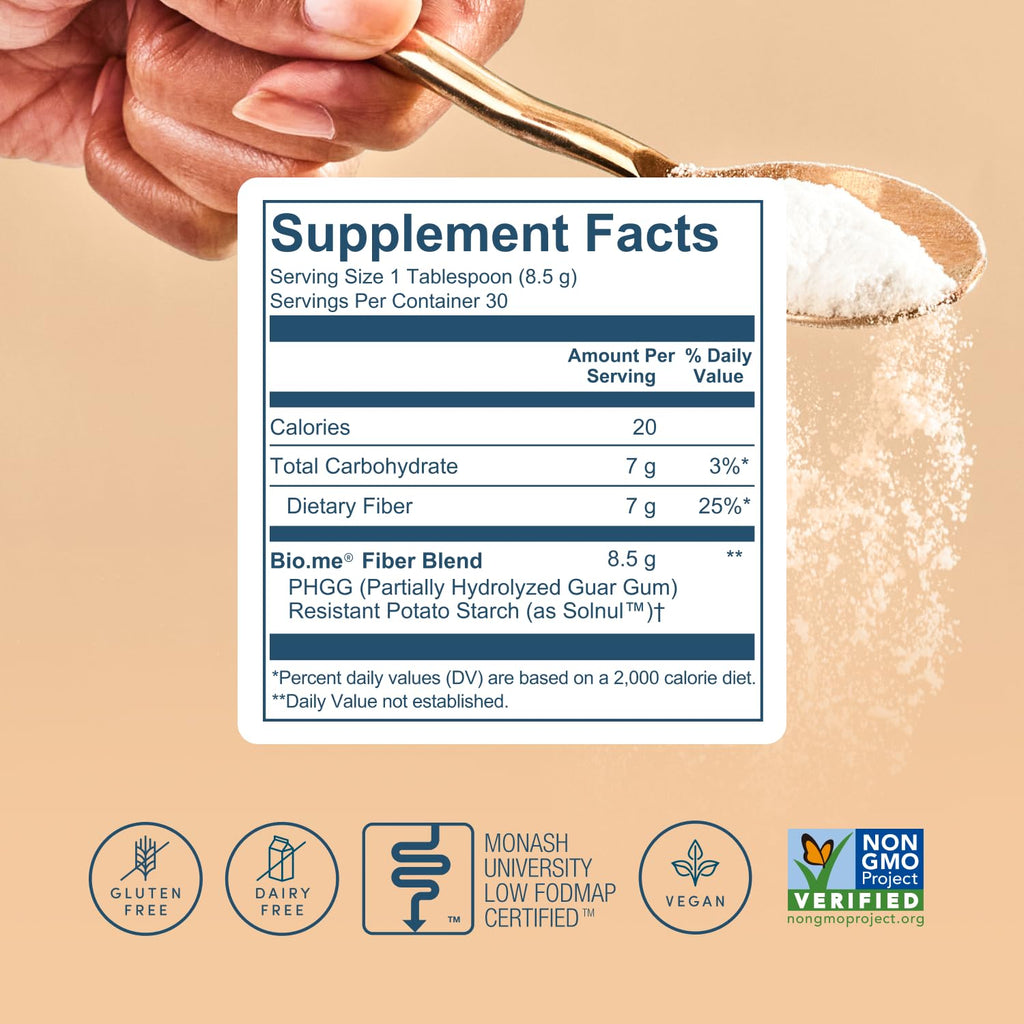 Bio.me Daily Prebiotic Fiber Powder Unflavored - 7g Per Serving - Soluble & Insoluble Fiber Supplement Powder for Women & Men - Digestive Health & Gut Health