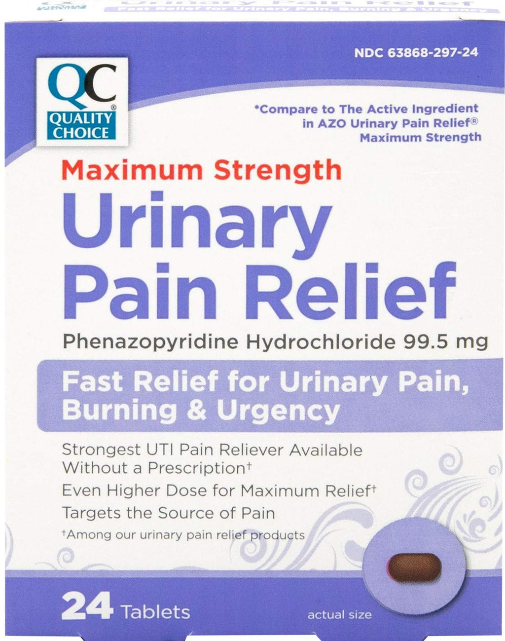 Quality Choice Max Strength Urinary Pain Relief, Maximum Strength Fast Relief of UTI Pain, Burning, and Feeling of Urgency to Pee, 24 Count Package of Tablets Quality Choice Au supplements