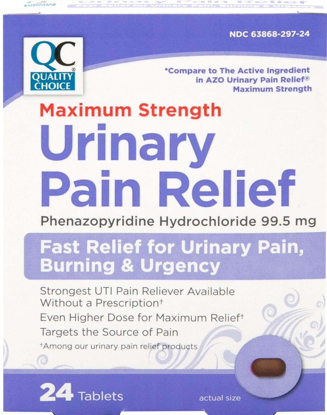 Quality Choice Max Strength Urinary Pain Relief, Maximum Strength Fast Relief of UTI Pain, Burning, and Feeling of Urgency to Pee, 24 Count Package of Tablets Quality Choice Au supplements