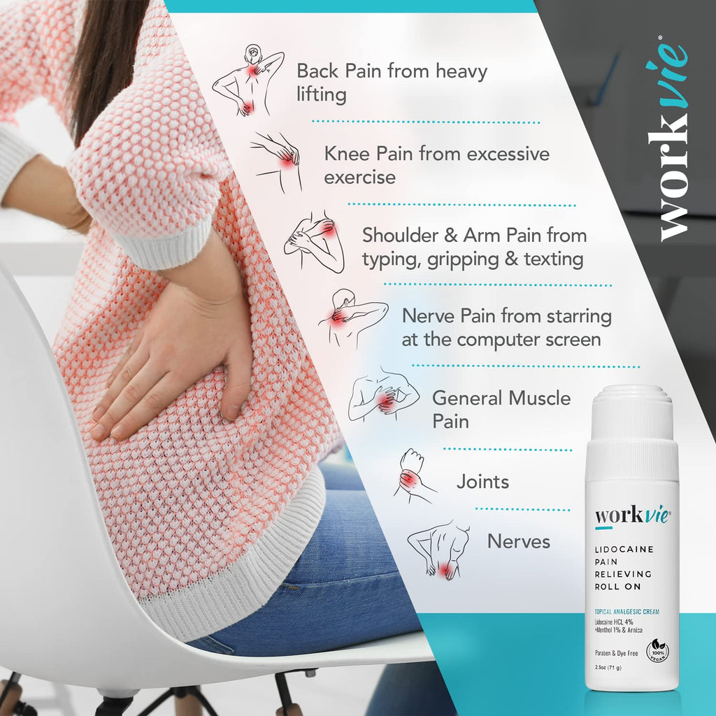 Workvie Lidocaine Pain Relief Roll On 2 Pack & Easy Reach Applicator Tool – Fast Acting Topical Lidocaine Maximum Strength with Arnica Montana & Aloe Vera for Muscles, Joints, Back, Neck & Feet Workvie Au supplements