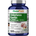 NusaPure Odorless Garlic 100:1 Extract, 50 mg Equivalent to 5000mg Capsule | 120 Veggie Caps | High Potency | Herbal Supplement | Non-GMO | Vegan NusaPure Au supplements