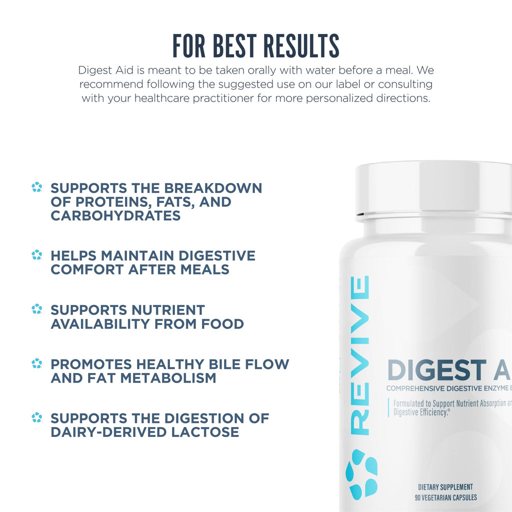 Revive MD Digest Aid, Digestive Support Supplement for Men & Women - Comprehensive Digestive Enzyme Blend with Probiotics & Prebiotics for Gut Health & Healthy Digestion