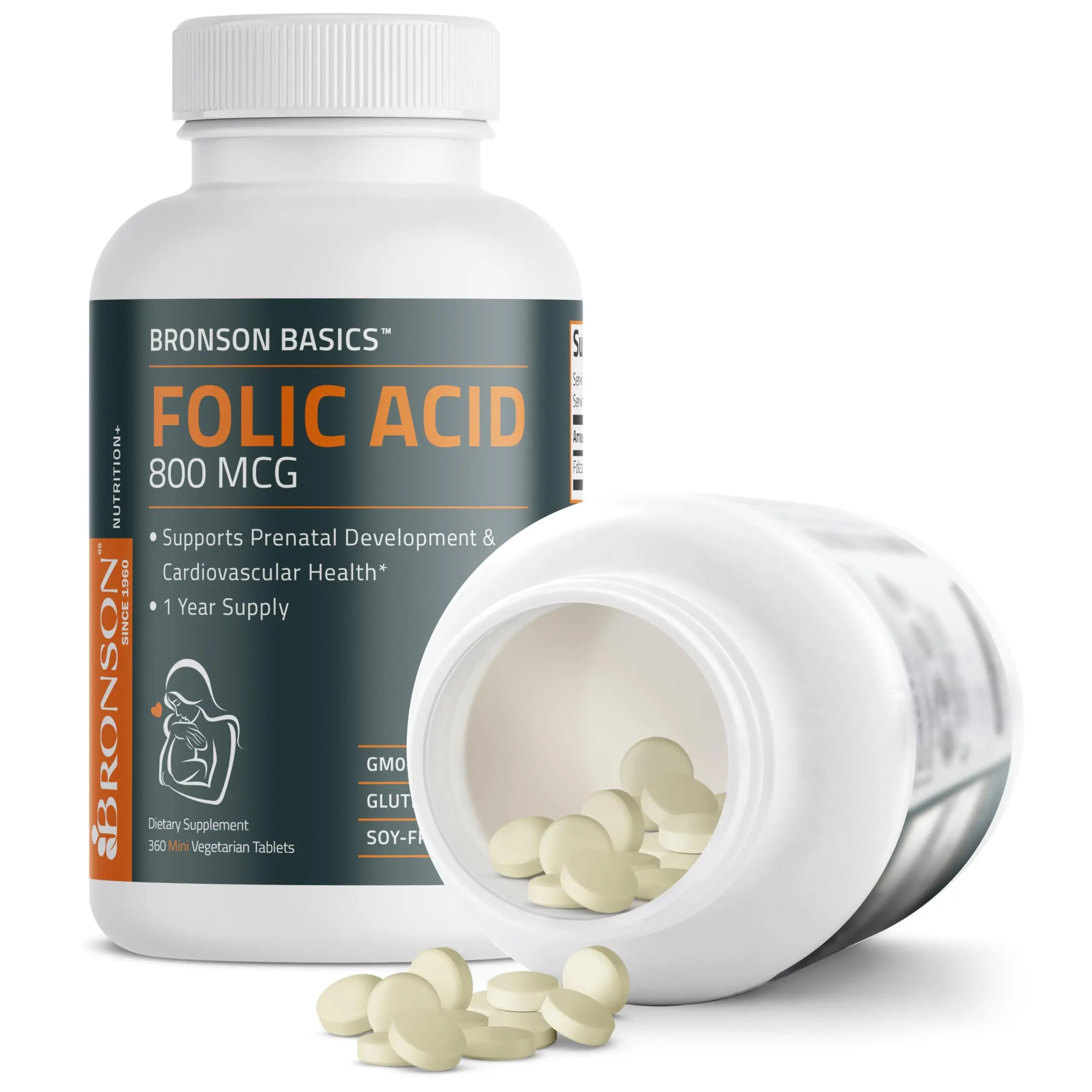 Bronson Folic Acid 800 MCG Supports Prenatal Development, 1 Year Supply, Non-GMO Bronson Au supplements