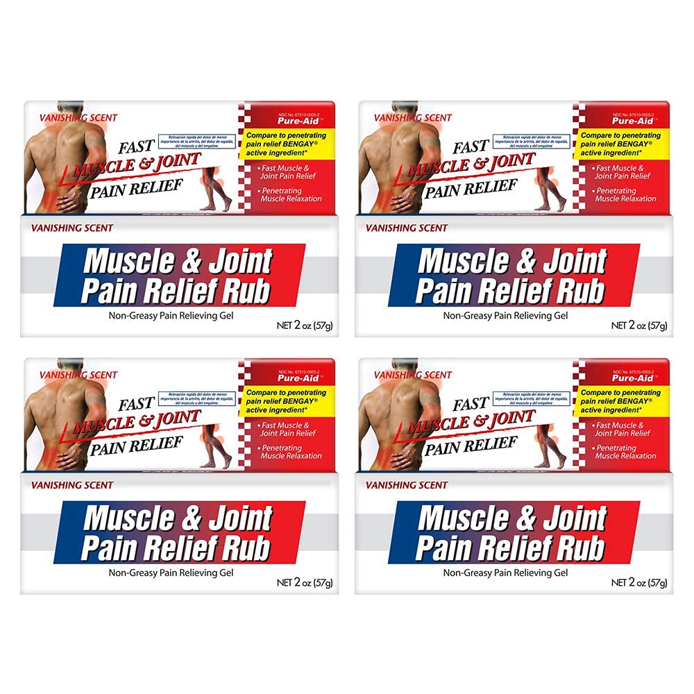 Pure-Aid Muscle & Joint Pain Relief Rub, Fast Relief from Minor Arthritis, Backache, Muscle & Joint Pain Non-Greasy Cream, 2oz (4pk) Pure-Aid Au supplements