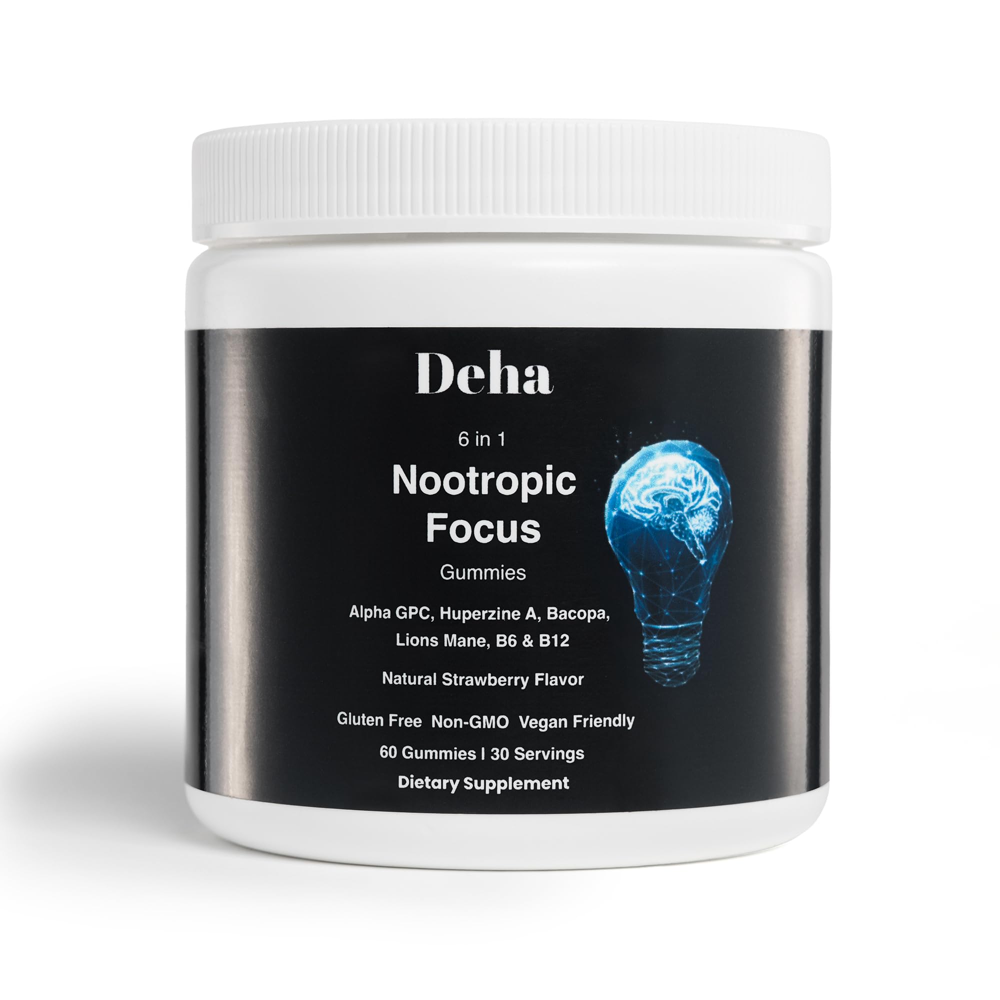 Deha Focus Gummies Nootropic Brain Supplement with Vitamin B6 Vitamin B12, Alpha GPC, Huperzine A, Bacopa Monnieri, Lions Mane Mushroom Gummies – Vegan, Non-GMO, Gluten-Free – 60 Gummies Deha Au supplements