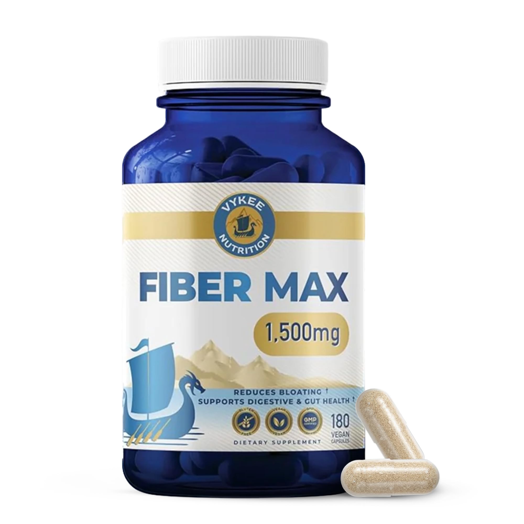 Vykee Nutrition Advanced Fiber Complex – Psyllium Husk, Aloe Vera, Chia & Flax Seed | Vegan, Non-GMO | Supports Digestive Health, Regularity & Gut Wellness | 180 Capsules