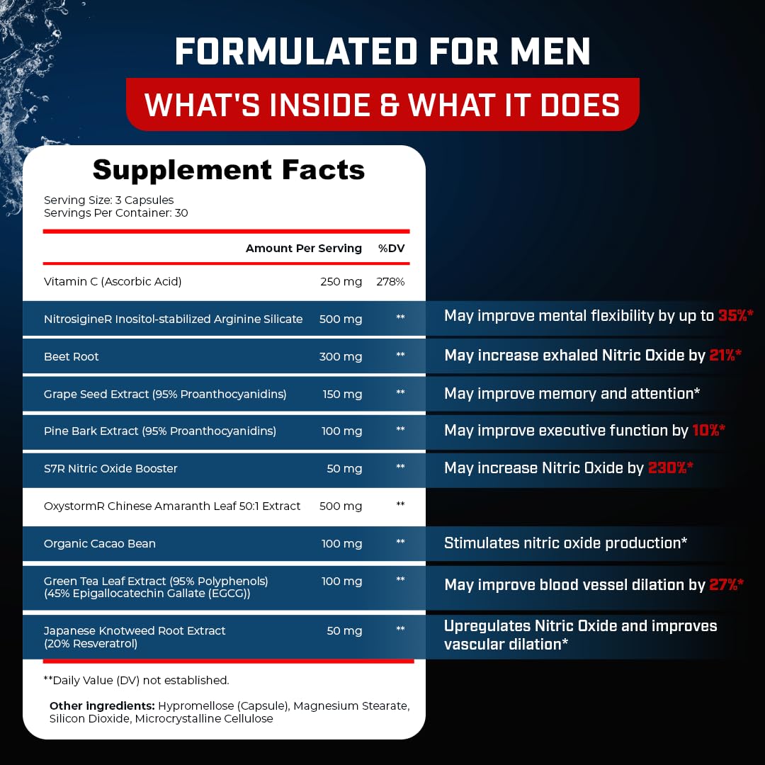Sheer Strength Labs Nitric Oxide Supplement for Men - Clinically Tested for Pumps & Blood Flow - 270% More Nitric Oxide - Nitrosigine Supplement, S7 & Beetroot - Made in USA - 90 Capsules Sheer Strength Labs Au supplements