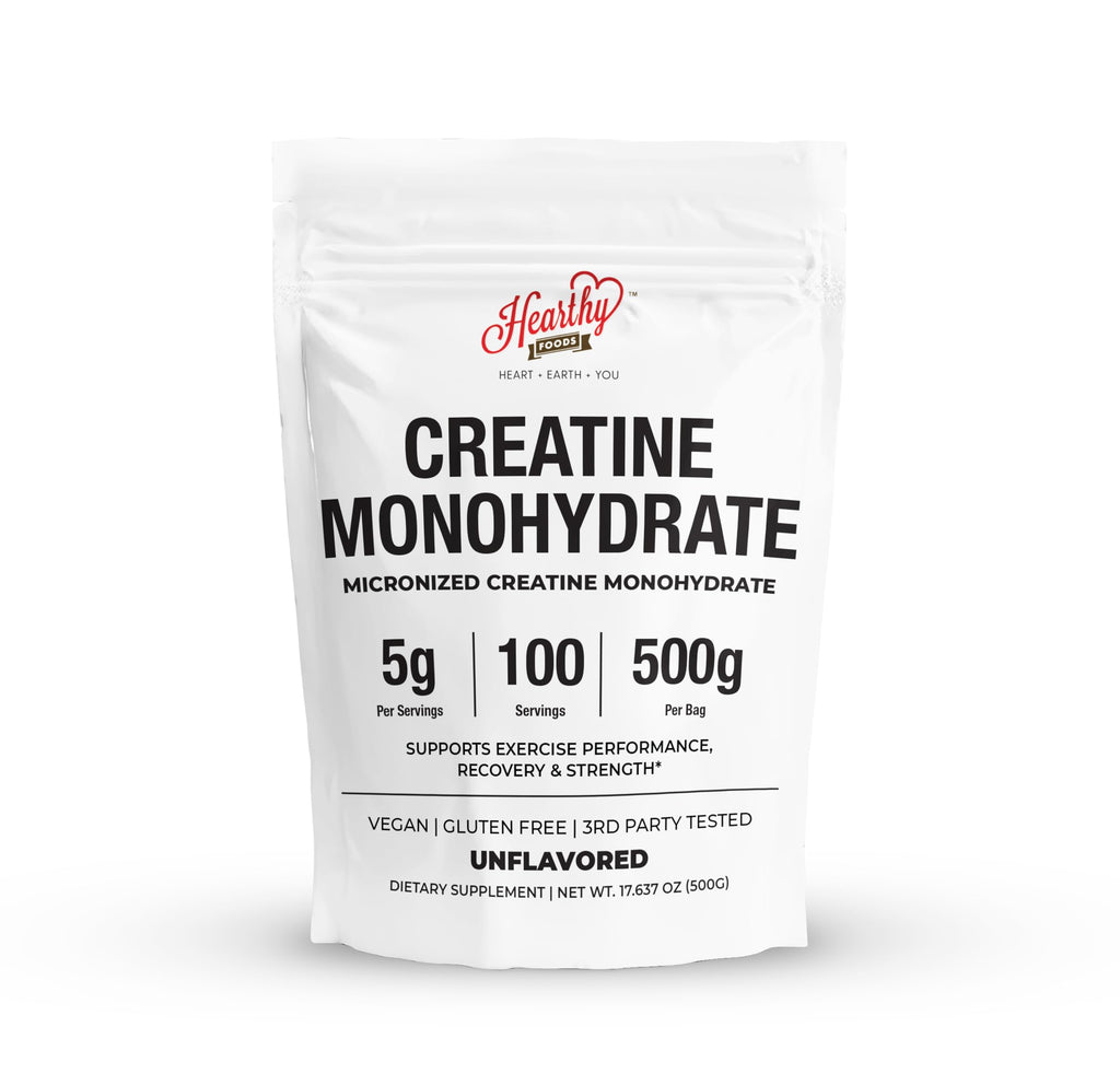 HEARTHY FOODS Creatine Monohydrate Micronized Powder 500G - 100 Servings, 5000mg Per Serving (5g) - for Men & Women Muscle Growth