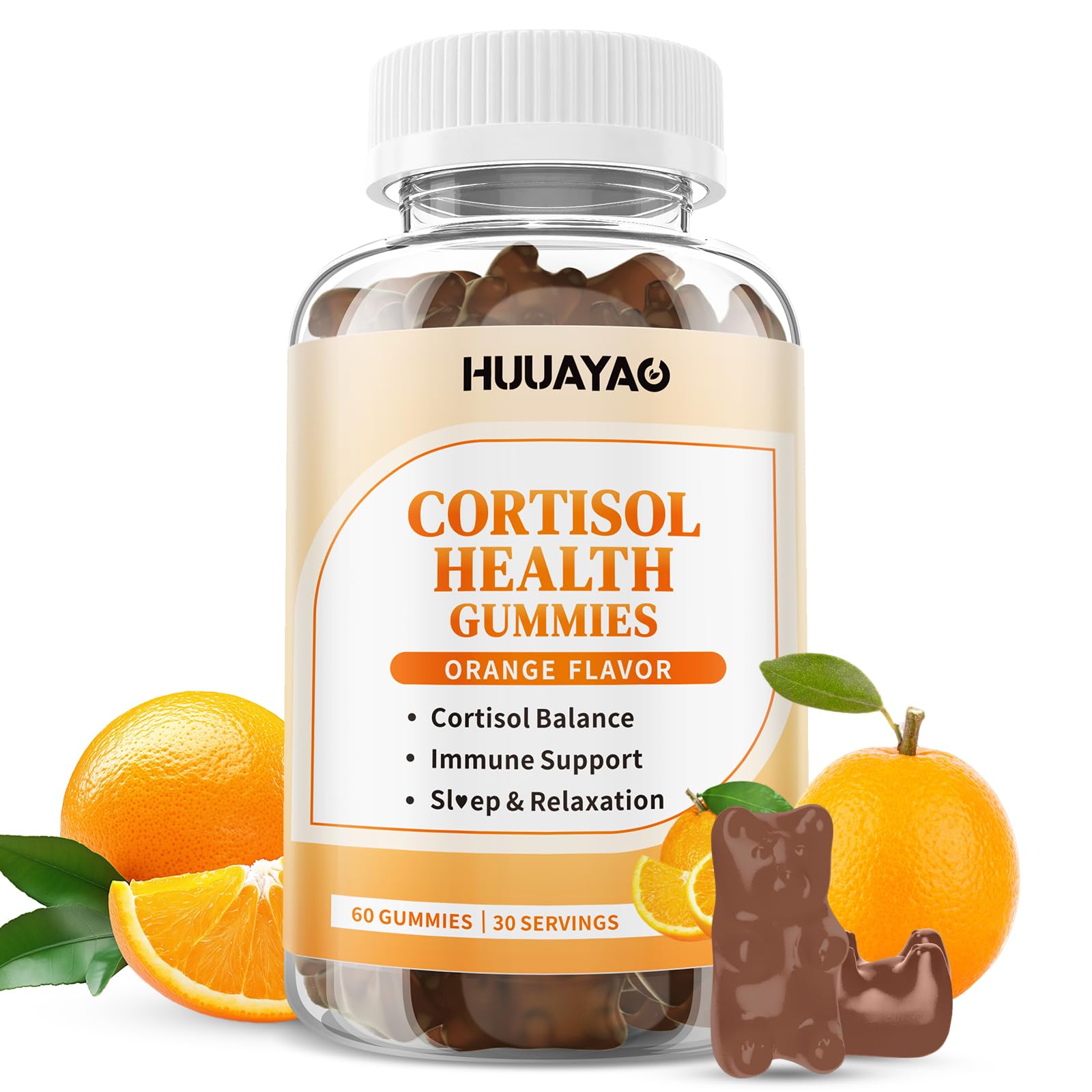 15-in-1 Cortisol Gummies, Cortisol Supplements with Magnesium Glycinate Ashwagandha Rhodiola Rose and L-theanine Complex for Relaxation, Zzz Support and Cortisol Levels, Orange Flavor, 60 Count HUUAYAO Au supplements