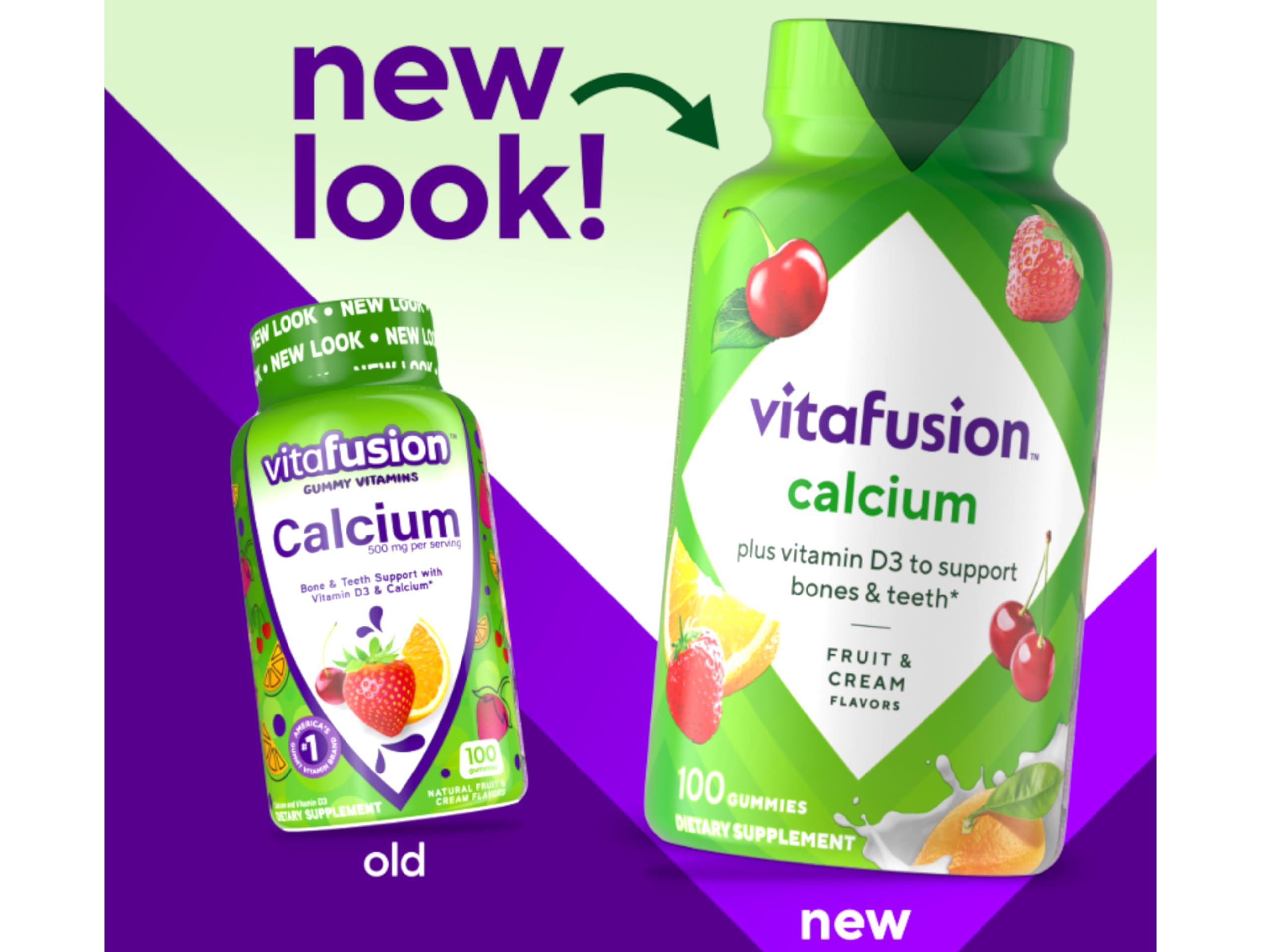 VitaFusion Calcium 500 mg Dietary Supplement Gummies Natural Fruit and Cream Flavors - 100 ct, Pack of 2