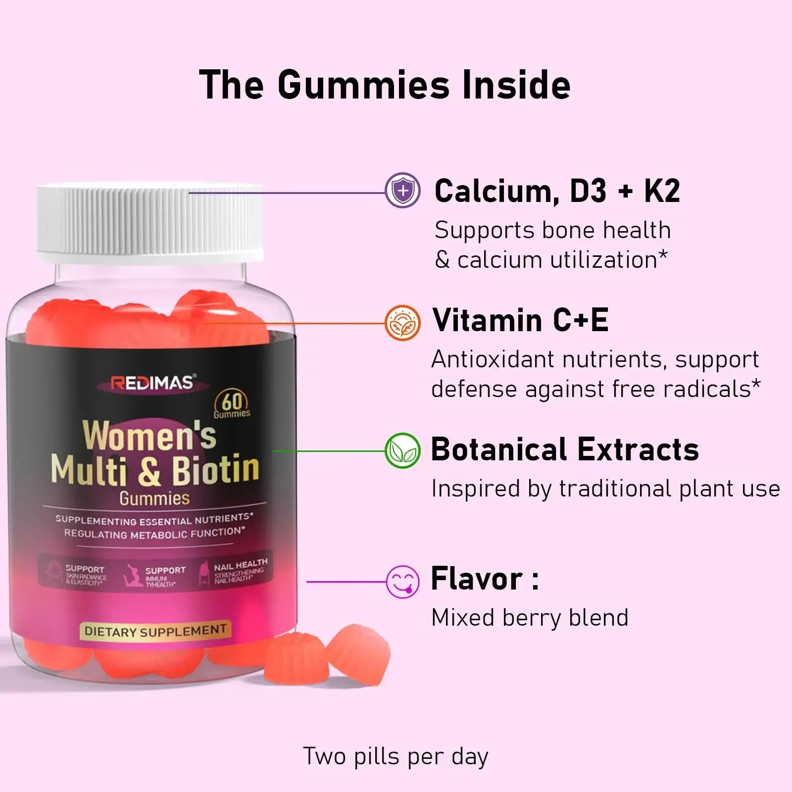Redimas Multivitamin Gummies for Women, Chewable Adult Vitamin with Vitamins A, B, C, D, E, and Biotin, Gummy Format for Everyday Nutrient Inclusion Redimas Au supplements