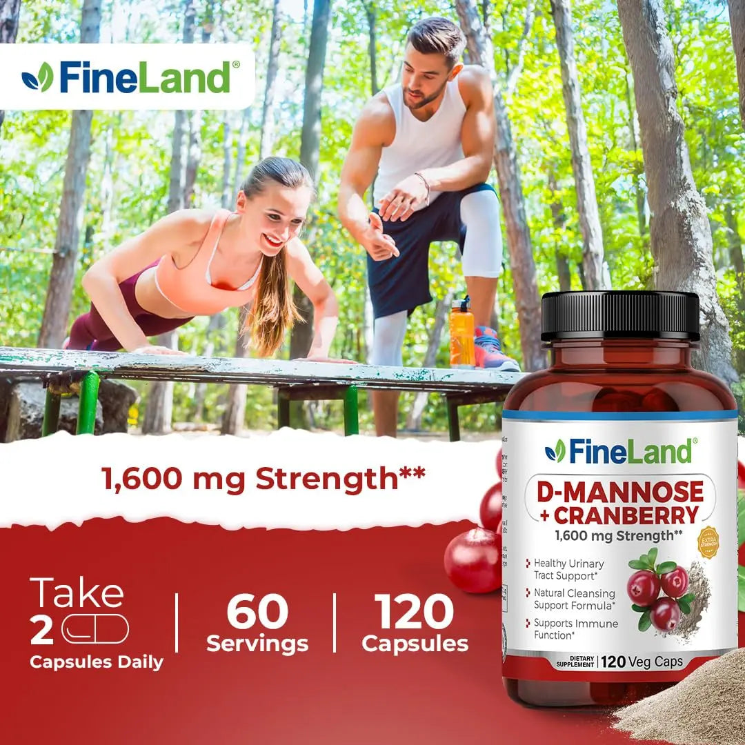 FineLand D-Mannose + Cranberry – 1600mg per Serving – 120 Vegan Capsules – Urinary Tract & Bladder Health Support – Non-GMO, Gluten-Free, Made in USA FineLand Au supplements