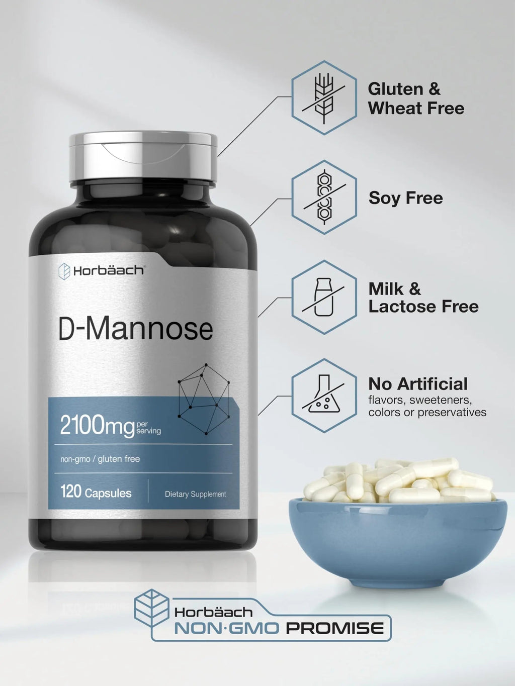 Horbäach D-Mannose Supplement 2100mg | 120 Capsules | Pills for Women and Men | Non-GMO & Gluten Free Horbäach Au supplements