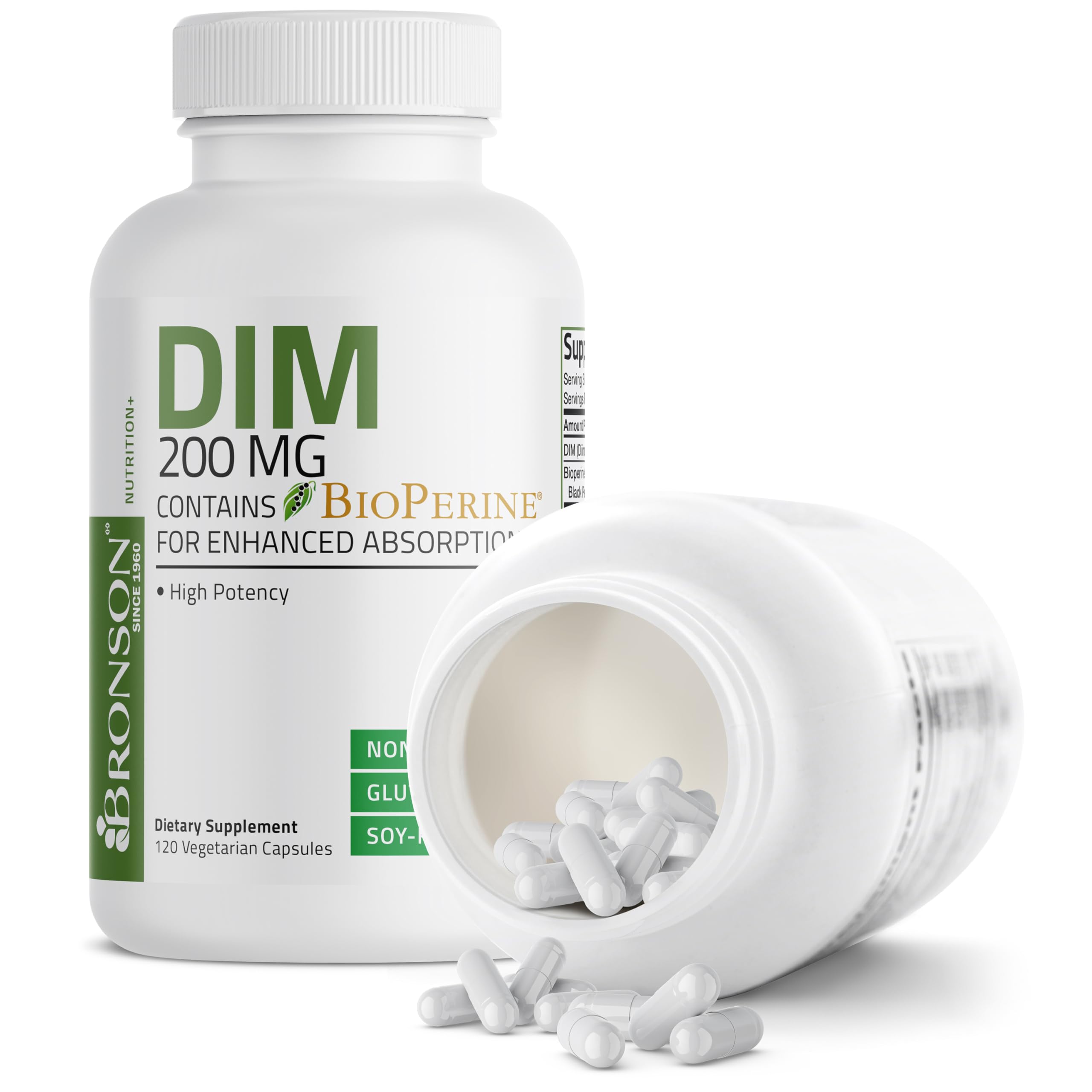 Bronson DIM Supplement 200 MG Diindolymethane with BioPerine for Enhanced Absorption, Estrogen Metabolism & Maintains Balanced Hormone Levels, 120 Vegetarian Capsules Bronson Au supplements