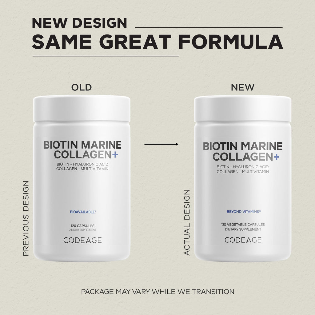Codeage Biotin Marine Collagen Peptides - Wild-Caught Marine Collagen Types I & III, Biotin, Vitamins C & E, Hyaluronic Acid, Amino Acids, Fruit and Herb Blend, Non-GMO - 120 Capsules Codeage Au supplements