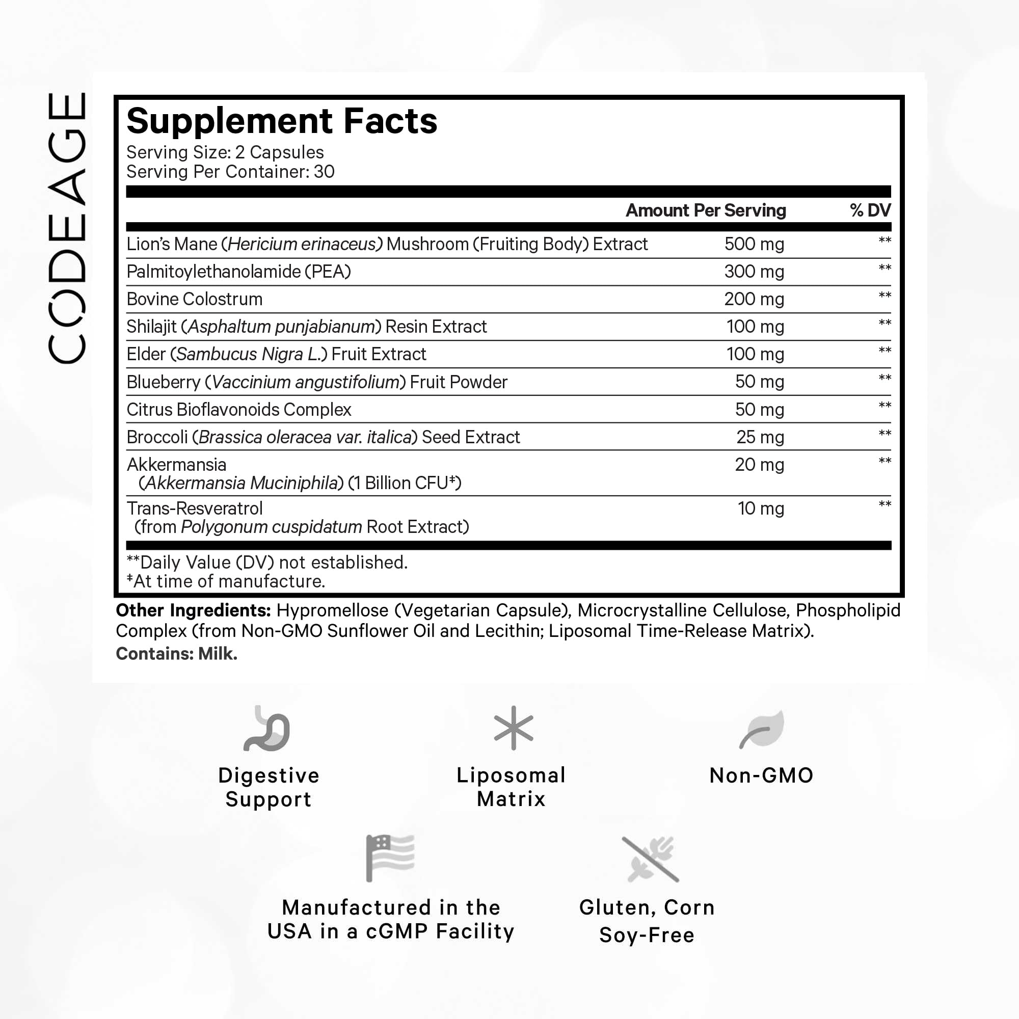 Codeage GLP-Harmony Companion+ Supplement - GLP-1 Agonist Support - Lion's Mane, Pea, Colostrum, Shilajit, Akkermansia, Elder, Citrus Bioflavonoids, Broccoli, Resveratrol - Non-GMO - 60 Capsules Codeage Au supplements