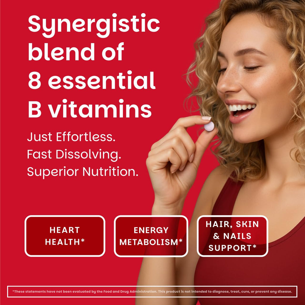 EZ Melts Dissolvable B-Complex - Vitamin B Complex - Provides Energy Metabolism & Heart Health Support - with Methylated B12 & Folate - Non-GMO & Vegan