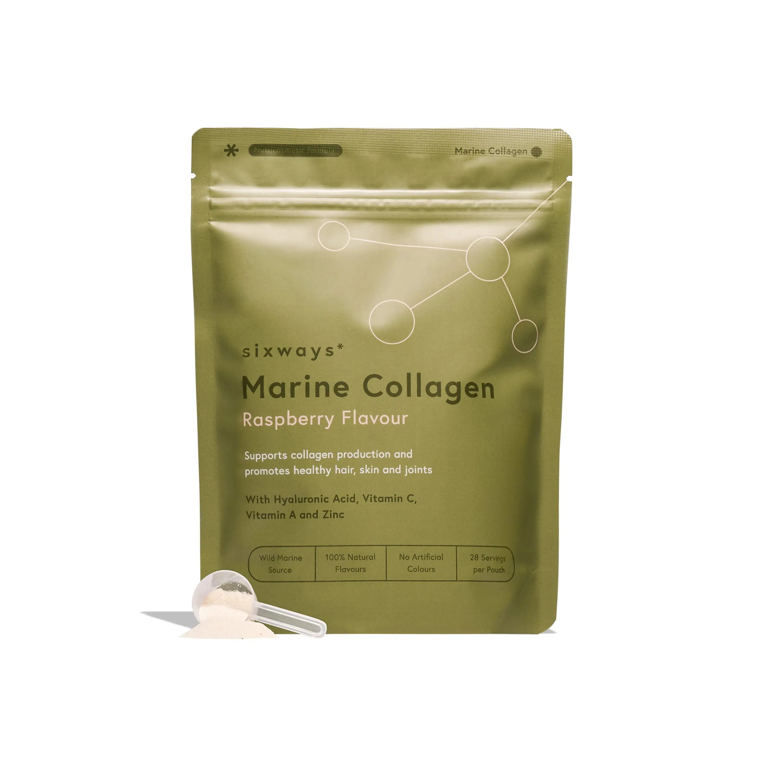 Sixways Wild Marine Collagen Powder, Raspberry Flavour, 28 Servings (150g per pouch Sixways Au supplements