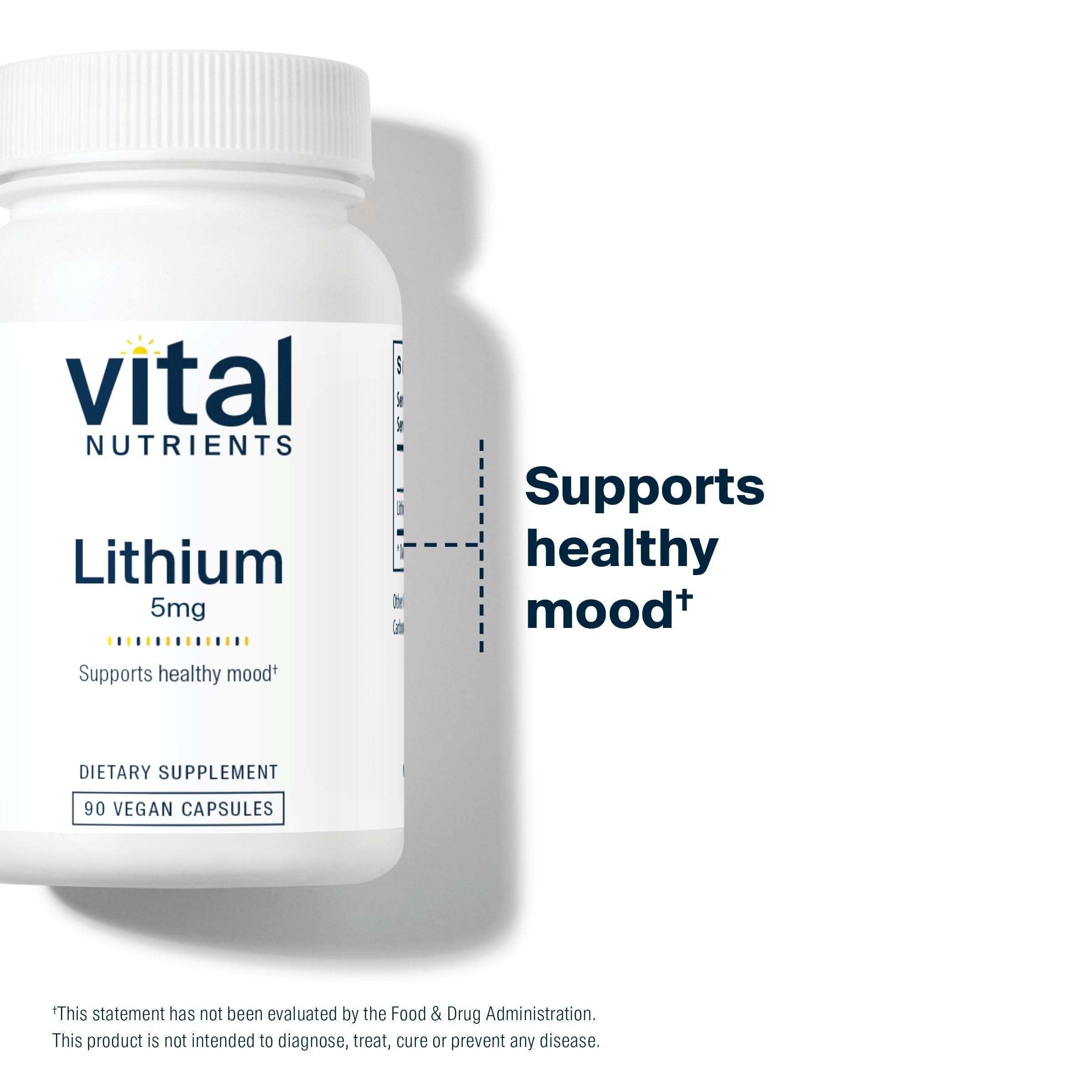Vital Nutrients Lithium Orotate - Vegan Lithium Supplements for Memory, State of Mind, and Behavioral Health*- 5mg - Gluten, Dairy, Soy Free - 90 Capsules