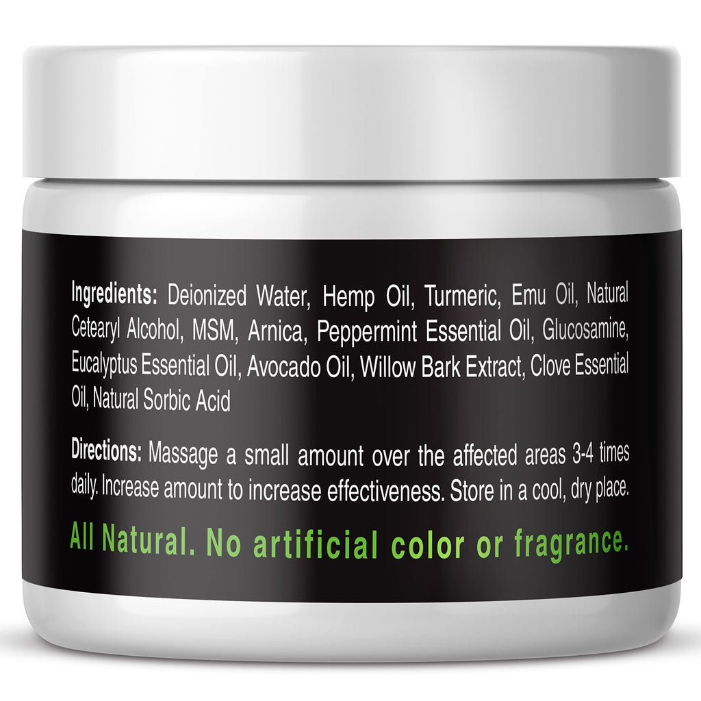 Health Revolution Hemp Arnica Cream Maximum Strength - Soothes Muscles, Joints, Feet, Nerve, Back, Knee, Hip, with Arnica, MSM, Emu, Turmeric - Expertly Formulated 4oz Health Revolution Au supplements