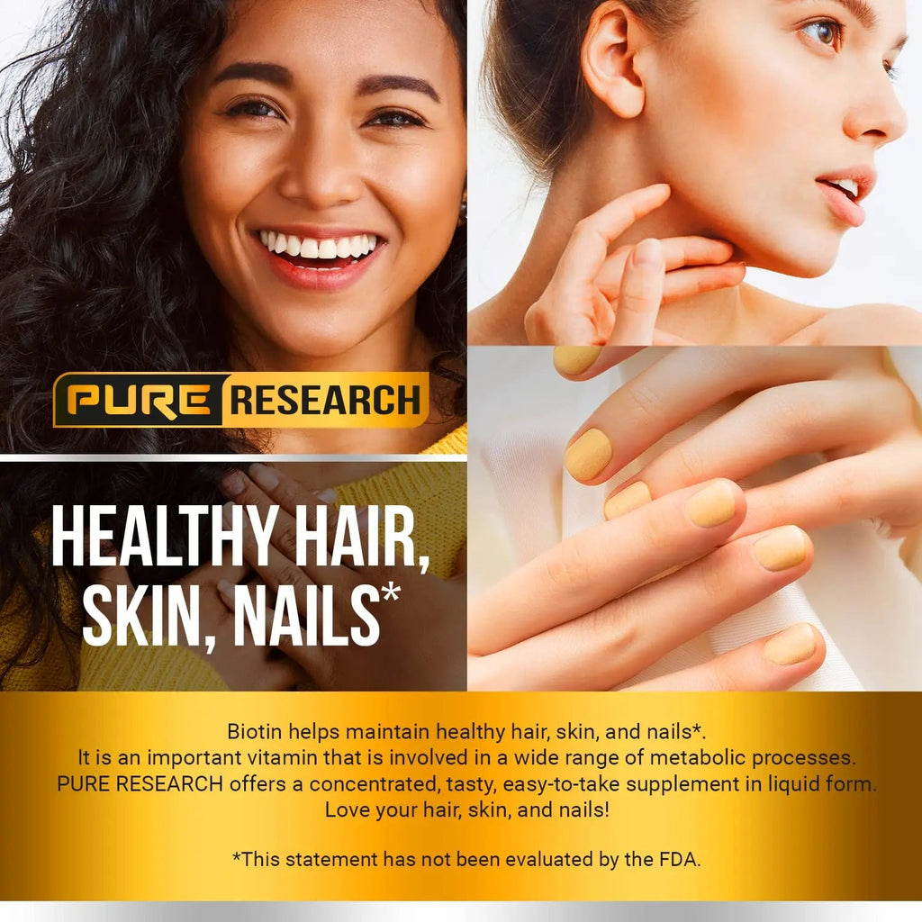 PURE RESEARCH Liquid Biotin & Collagen Hair Growth Drops 60,000mcg – Biotin and Liquid Collagen Supplements for Women & Men – Supports Glowing Skin PURE RESEARCH Au supplements