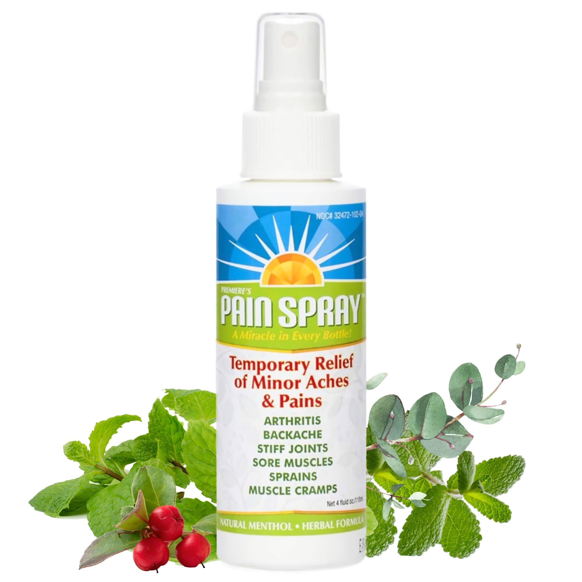 Premiere's Pain Spray All-Natural Menthol & Peppermint Oil Herbal Blend for Joint and Nerve Pain, Muscle Soreness, Sprains, Cramps, Sports Injuries, Back Pain & Neck Shoulder Aches - One Pack Premiere's Pain Spray Au supplements