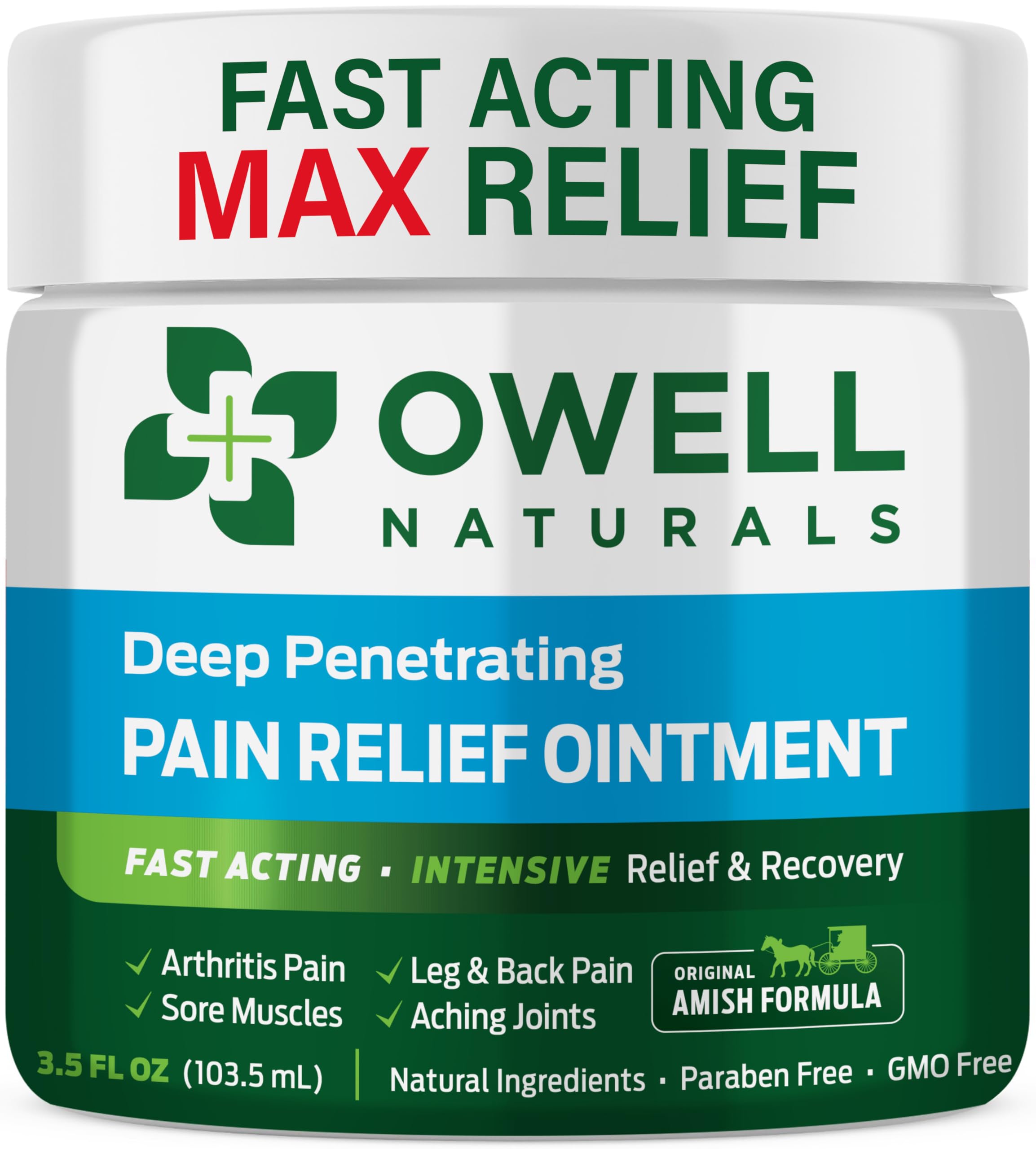 OWELL NATURALS Pain Relief Ointment Deep Penetrating Fast Acting Formula for Arthritis, Joint & Muscle Discomfort, Stiffness, Long-Lasting Soothing Balm, 3.5 oz Owell Naturals Au supplements