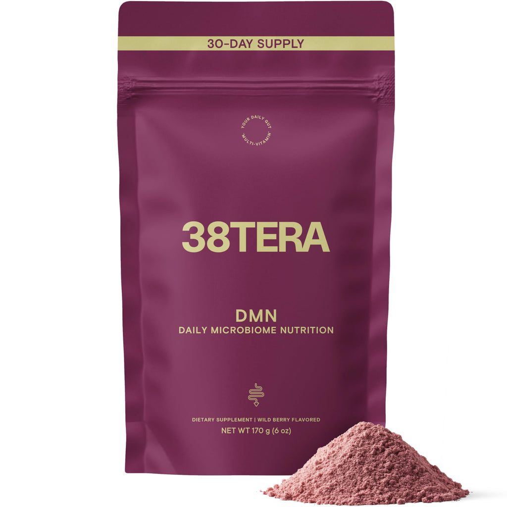 38TERA DMN (Daily Microbiome Nutrition), 6 Oz, Plant-Based Fiber Powder with 3 Different Prebiotics, Helps Digestive & Gut Health, Low FODMAP Supplement, Vegan, Wild Berry Flavor, 30 Servings