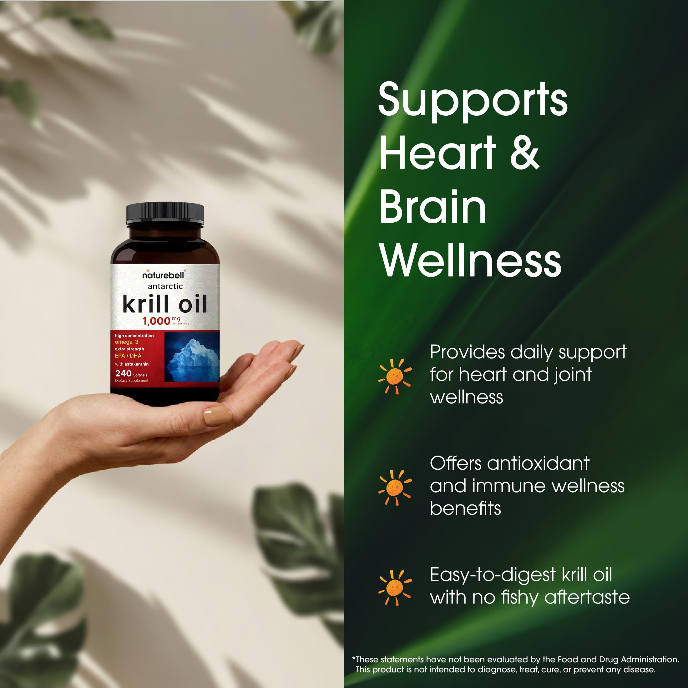 NatureBell Antarctic Krill Oil 1,000mg - 240 Softgels - Omega-3 Heart, Joint & Immune Health Support*