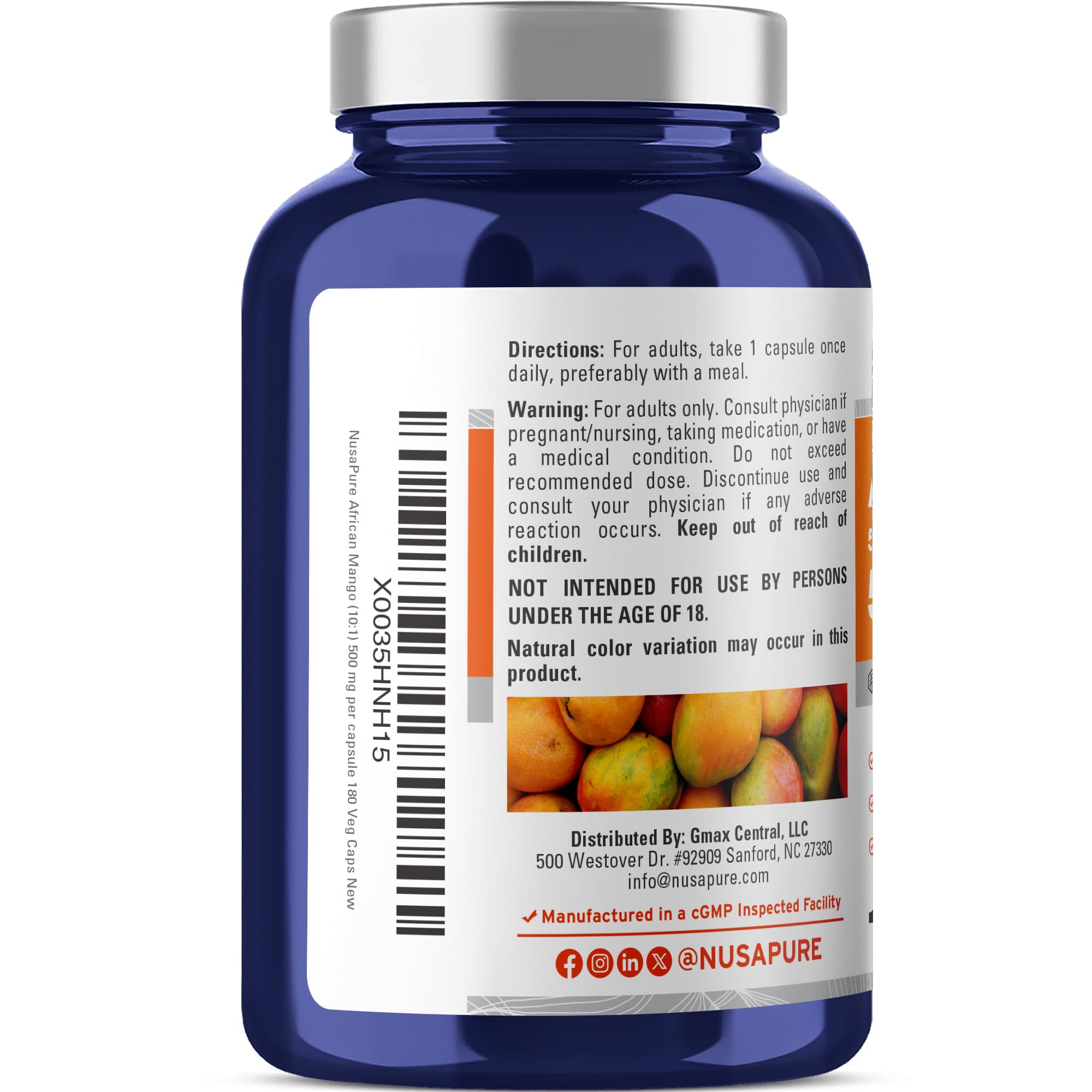 NusaPure African Mango 10:1 Extract, 500 mg Equivalent to 5,000 mg per Veggie Caps 180 Capsules (Non-GMO, Vegan) NusaPure Au supplements