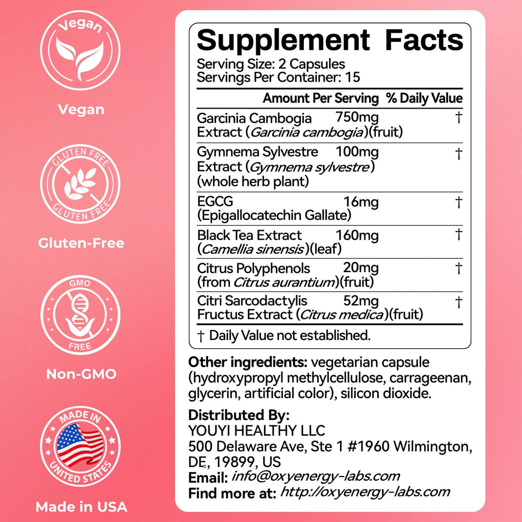 OxyEnergy Calorie Blocker 6-in-1 Natural Supplement for Women & Men, with Garcinia Cambogia,Gymnema Sylvestre & Bergamot,Boosts Metabolism,