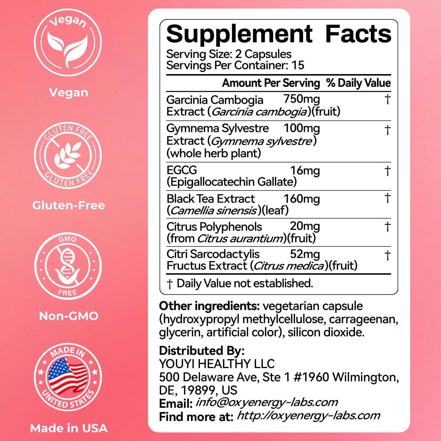 OxyEnergy Calorie Blocker 6-in-1 Natural Supplement for Women & Men, with Garcinia Cambogia,Gymnema Sylvestre & Bergamot,Boosts Metabolism,