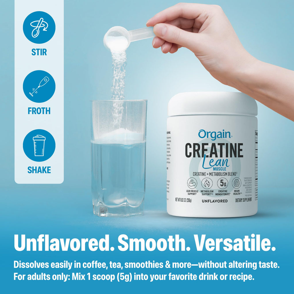 Orgain Micronized Creatine Monohydrate Lean Muscle Powder with Metabolism Blend, Unflavored, 50 Servings, Supports Muscle Strength and Brain Health, No Dairy or Soy, Gluten Free, Vegan Orgain Au supplements