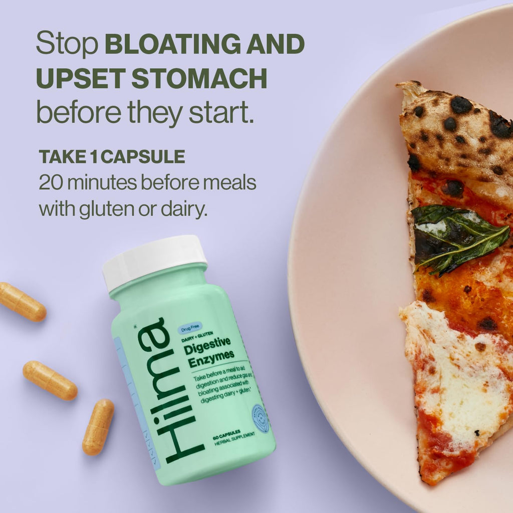 Hilma Digestive Enzymes for Women, Bloating Relief with Turmeric, Dandelion Root and Gluten Digestive Enzymes, Natural Gluten