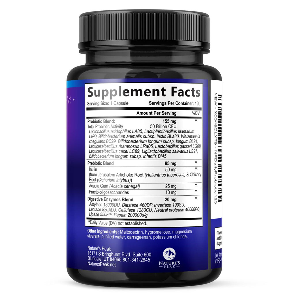 Probiotics 50 Billion CFU Per Serving - 10 Premium Strains + Digestive Enzymes & Prebiotics - Best Probiotic for Women & Men, Supports Immune,
