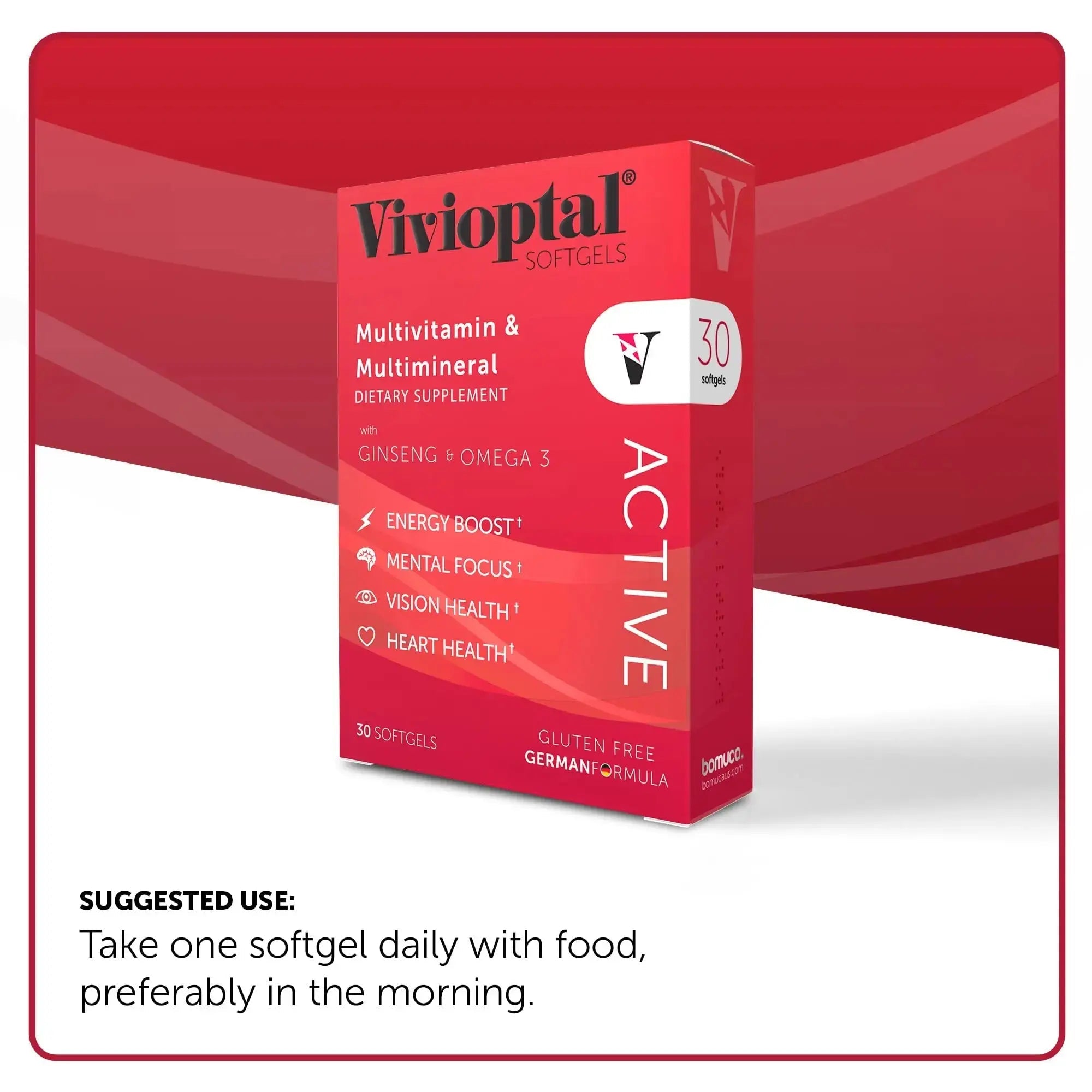 Vivioptal Active, 30 Softgels, Ginseng & Omega 3, Multivitamin & Multimineral, Gluten Free, German Formula Vivioptal Vitamins Au supplements