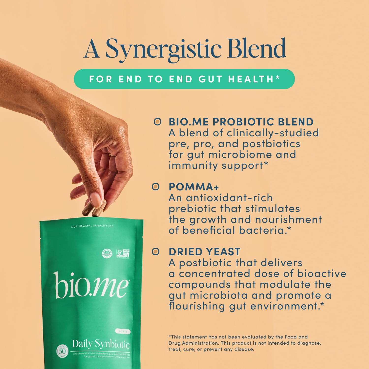 Synbiotic 3-in-1 Prebiotics, Probiotics & Postbiotics for Digestive Health, Gut Health, Immune Support & Bloating Relief for Men & Women - 50 Billion CFU Per Serving - Vegan, 60 Capsules (30 Servings) Bio.me Au supplements